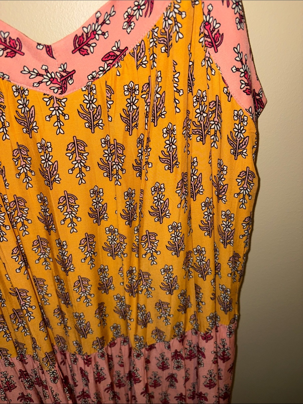 Knox Rose | Bohemian Pink and Mustard Tiered Maxi Dress - Picture 2 of 3